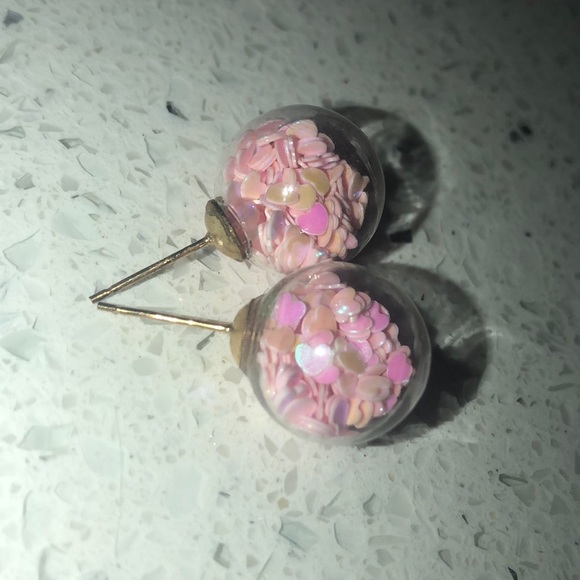 Earrings hearts globe sparkle iridescent stud ball - Picture 11 of 16